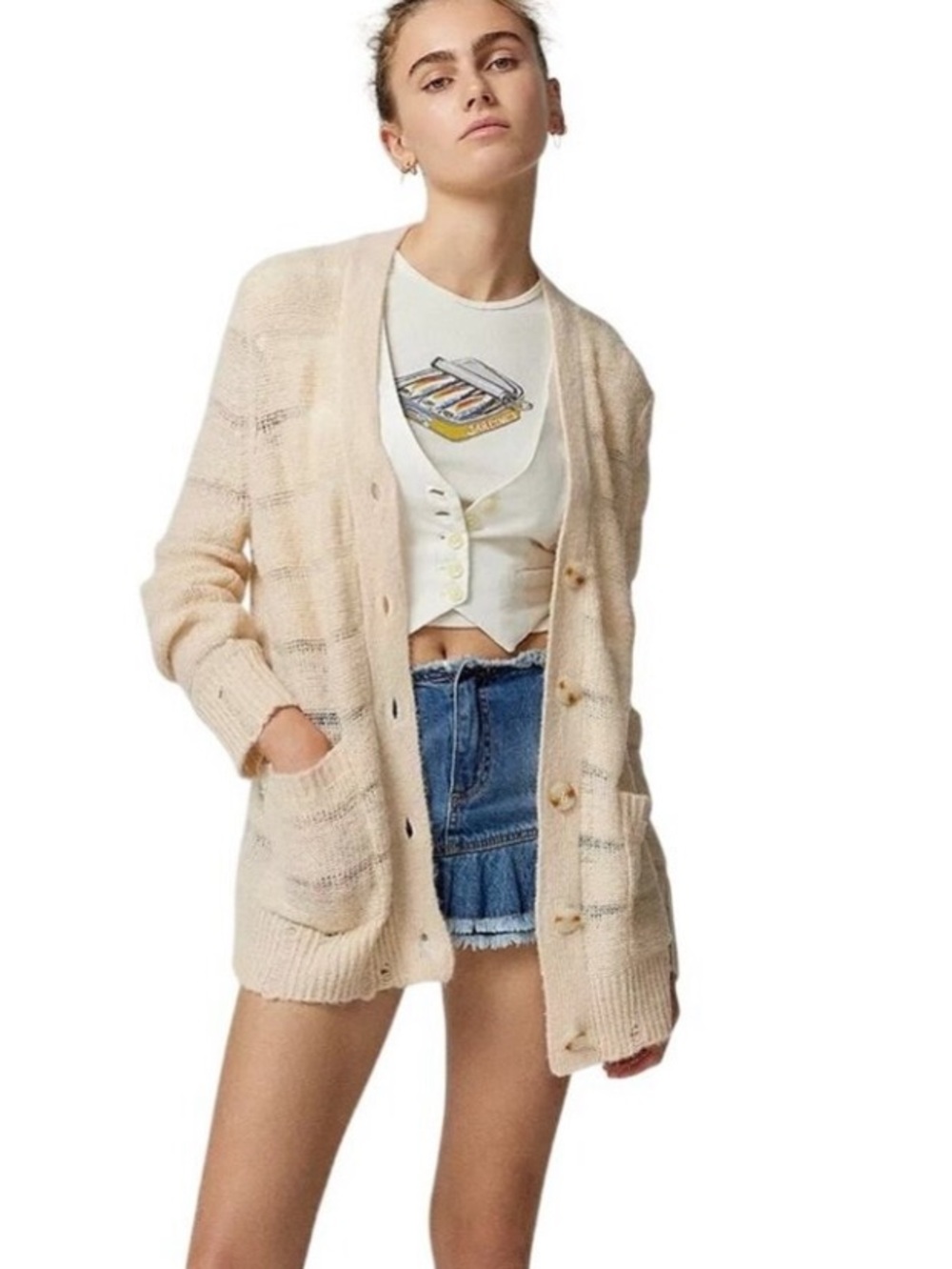URBAN OUTFITTERS ALSTON DISTRESSED CARDIGAN